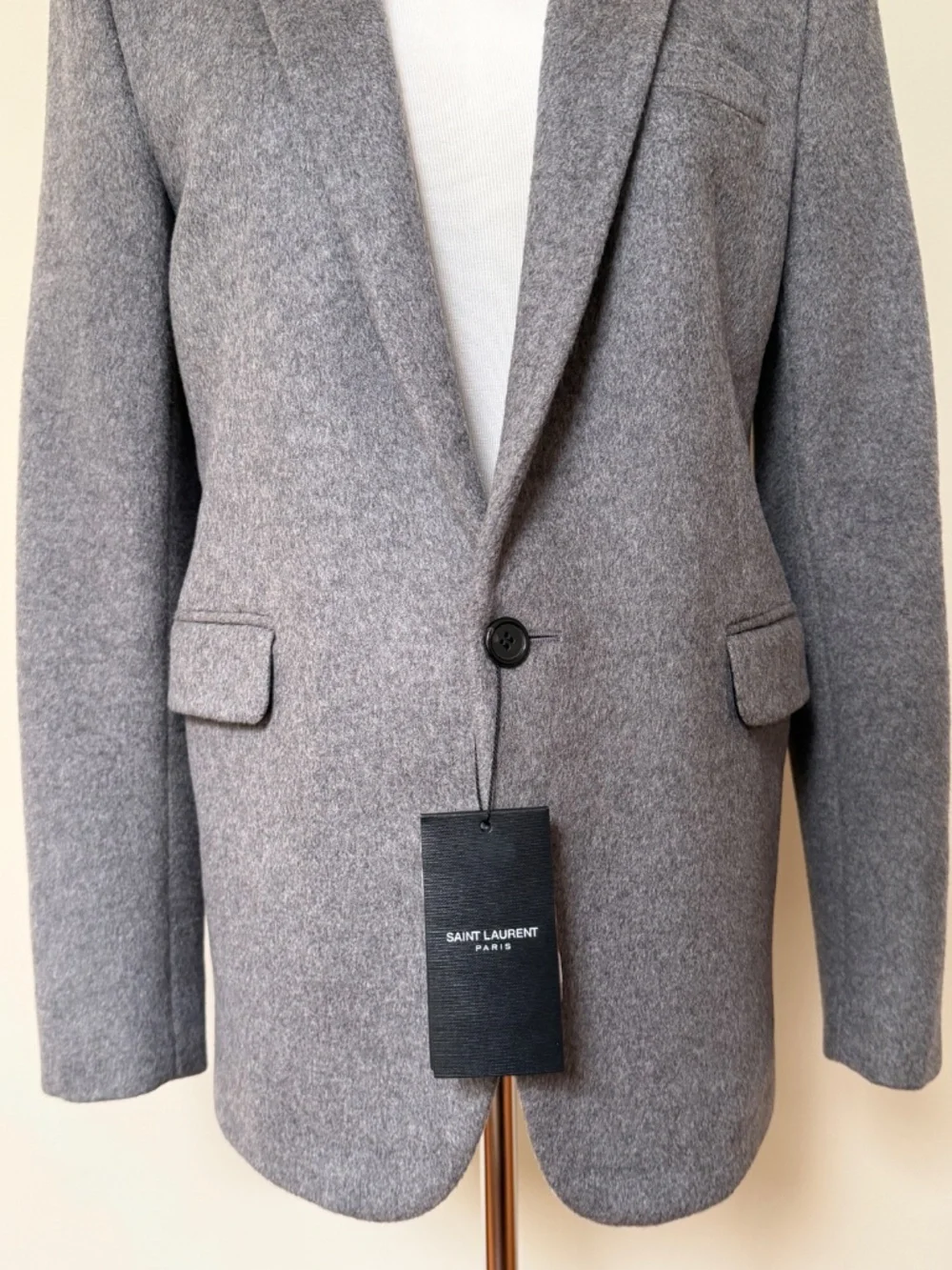 Saint Laurent YSL Gray Cashmere Wool Flannel Silk Lined Blazer Jacket